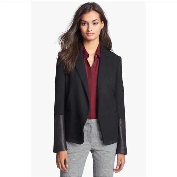 Theory Black Antonito Leather Trim Jacket Blazer 4